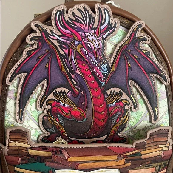 Loungefly BAM Stained Glass Dragon Bag/Backpack NWT - Picture 3 of 5